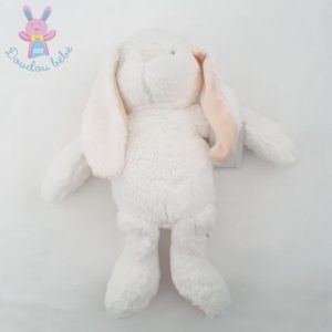 Doudou grand Lapin blanc et saumon 40 cm TEXTURA