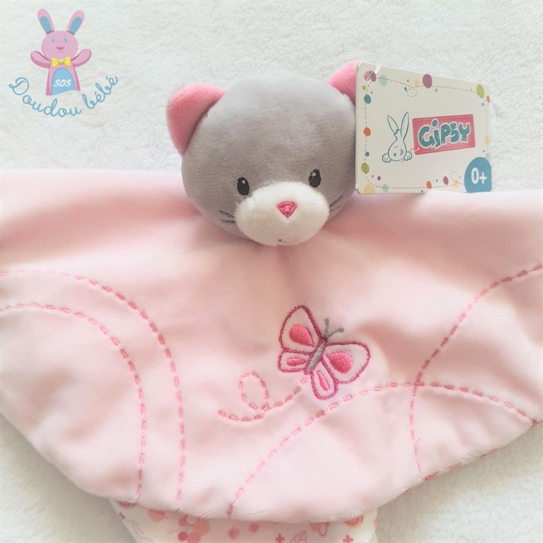 Doudou plat Chat rose garden papillon attache t tine GIPSY