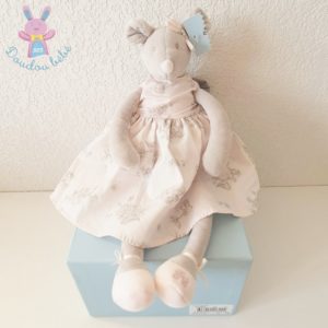 Doudou Souris grise robe rose nœud TARTINE ET CHOCOLAT