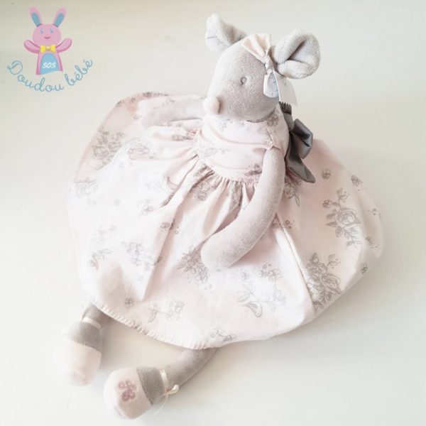 Doudou Souris grise robe rose nœud TARTINE ET CHOCOLAT – Image 3