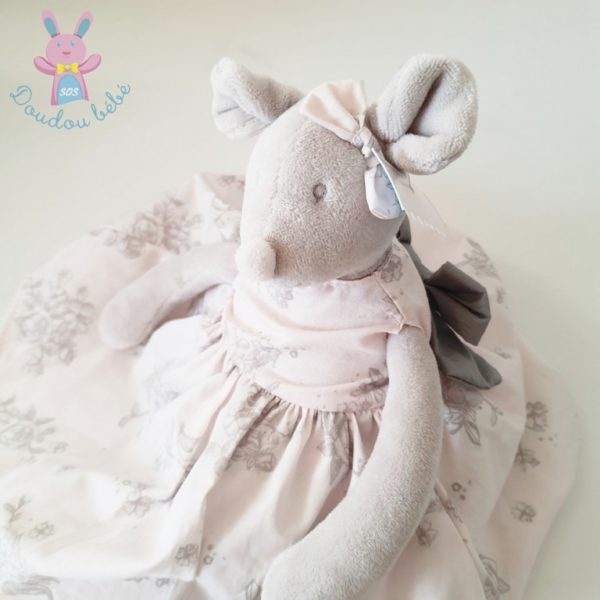 Doudou Souris grise robe rose nœud TARTINE ET CHOCOLAT – Image 4