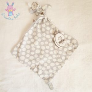Doudou plat Chien gris pois blanc attache tétine DIMPEL
