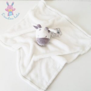 Doudou plat Vache Girafe polaire blanc gris taupe MOON & STARS