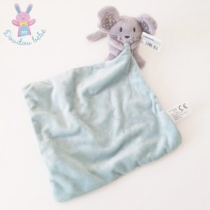 Doudou Souris grelot gris mouchoir vert ZEEMAN