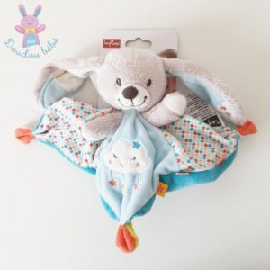 Doudou plat Lapin beige bleu pois nuage étoiles INFLUX