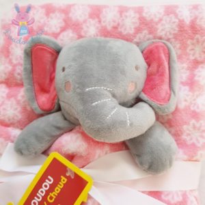 Doudou plat éléphant rose gris blanc fleurs + Plaid BABYGRO