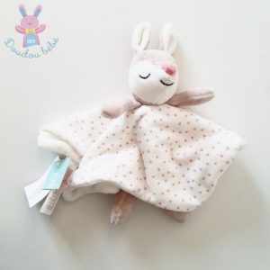 Doudou plat Biche Faon blanc rose beige étoiles OBAIBI