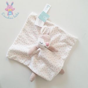 Doudou plat Biche Faon blanc rose beige étoiles OBAIBI