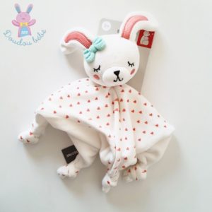 Doudou plat Lapin dormeur blanc cœurs orange ORCHESTRA