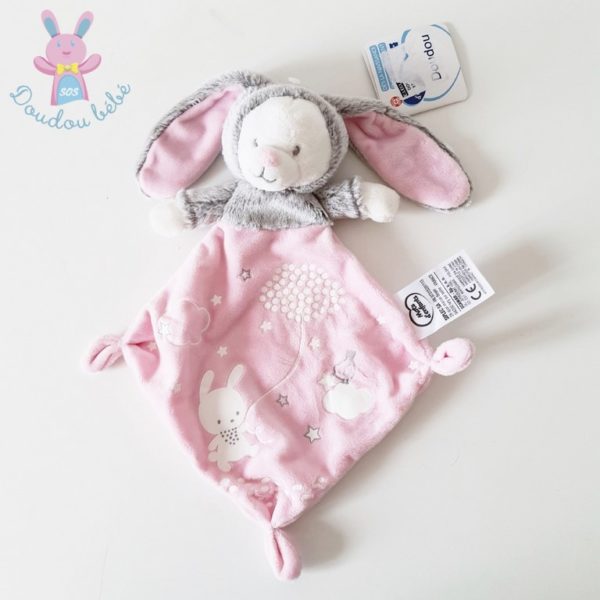 Doudou plat Lapin gris rose MOTS D'ENFANTS