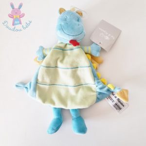 Doudou plat Dragon bleu vert et jaune PAT & RIPATON