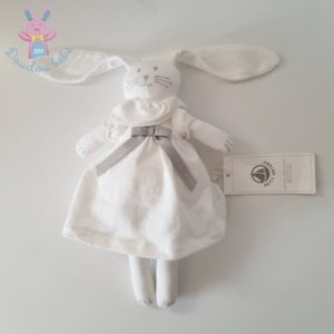 Doudou Lapin blanc robe nœud gris PETIT BATEAU