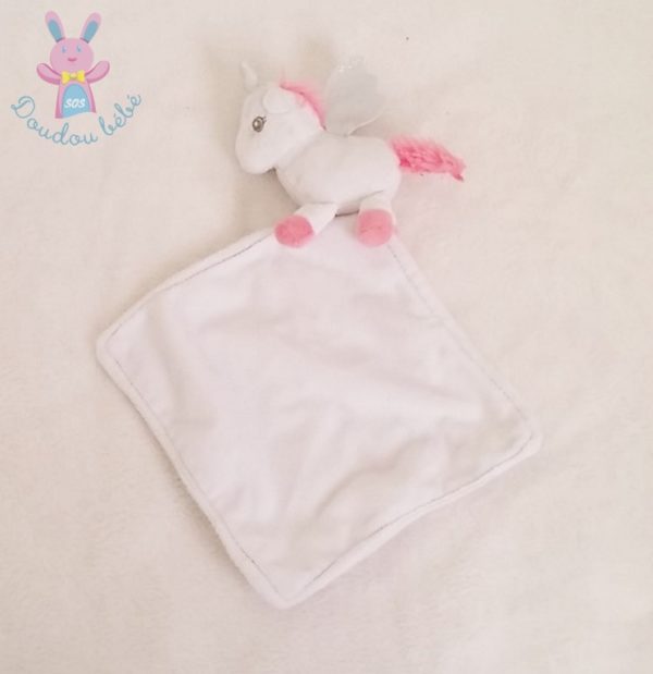 Doudou Licorne mouchoir blanc rose TOM ET ZOE BABOU
