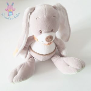 Doudou Lapin beige blanc marron foulard orange INFLUX