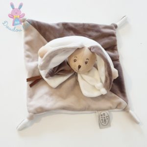 Doudou plat Lapin blanc beige marron LA GRANDE RECRE