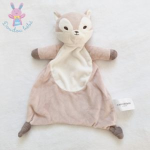 Doudou plat Renard Maxou beige et blanc Carré Blanc