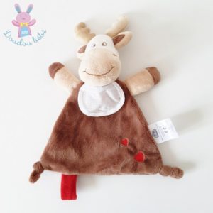 Doudou plat Caribou Renne marron beige blanc à broder DMC