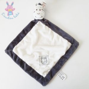 Doudou plat Zèbre grelot velours blanc gris ACTION