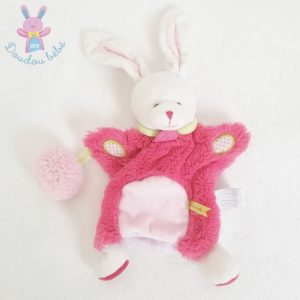 Doudou et compagnie marionnette lapin avec bébé rouge bordeaux beige