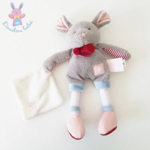 Souris gris rose mouchoir blanc les Ptitous DOUDOU ET COMPAGNIE