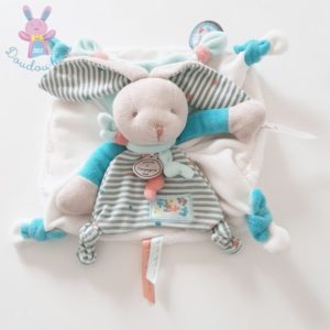 Lapin plat blanc bleu rayé Happy puzzle DOUDOU ET COMPAGNIE