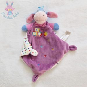 Doudou plat Ane Bourriquet violet rose blanc ABC étoiles DISNEY