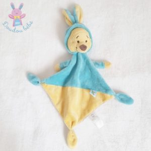 Doudou plat Winnie déguisé en Lapin bleu jaune DISNEY