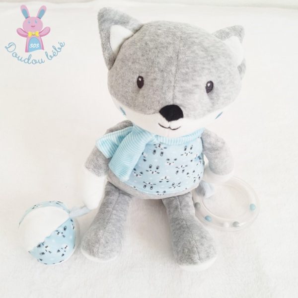 Doudou Renard bleu gris blanc jouet éveil bébé POMMETTE