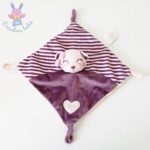 Doudou plat Chat rayé violet et rose cœur KIMBALO