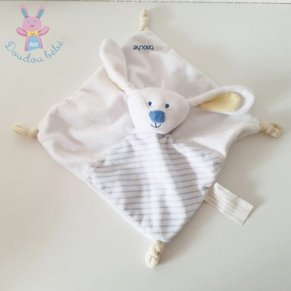 Doudou plat Lapin blanc rayé KIMBALOO BRIOCHE