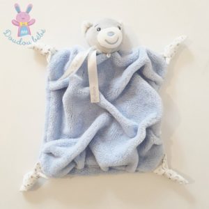 Doudou plat Ours plume bleu gris attache tétine KALOO