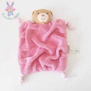 Doudou plat Ours beige plume rose fuchsia framboise KALOO