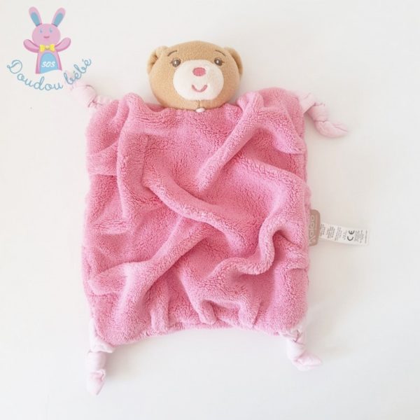 Doudou plat Ours plume rose framboise KALOO