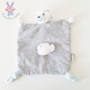 Doudou plat Ours blanc rayé bleu poisson Zen KALOO