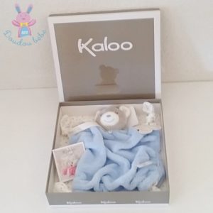 Doudou plat Ours plume bleu gris attache tétine KALOO