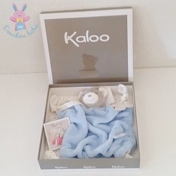 Doudou plat Ours plume bleu gris attache tétine KALOO – Image 2