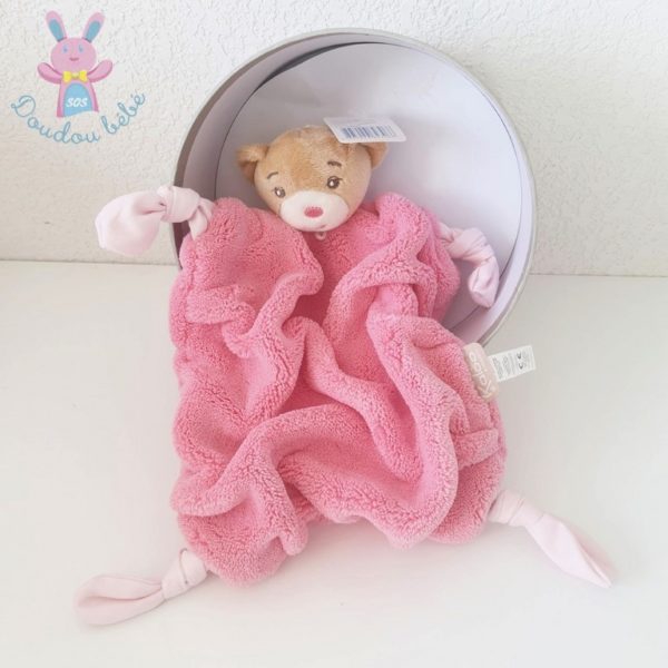 Doudou plat Ours beige plume rose fuchsia framboise KALOO – Image 3