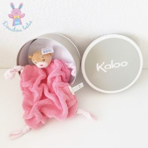 Doudou plat Ours beige plume rose fuchsia framboise KALOO