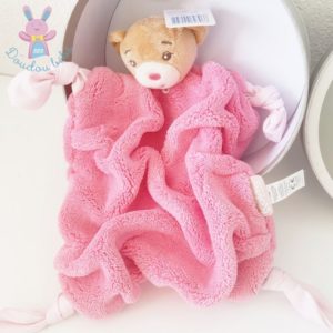 Doudou plat Ours beige plume rose fuchsia framboise KALOO