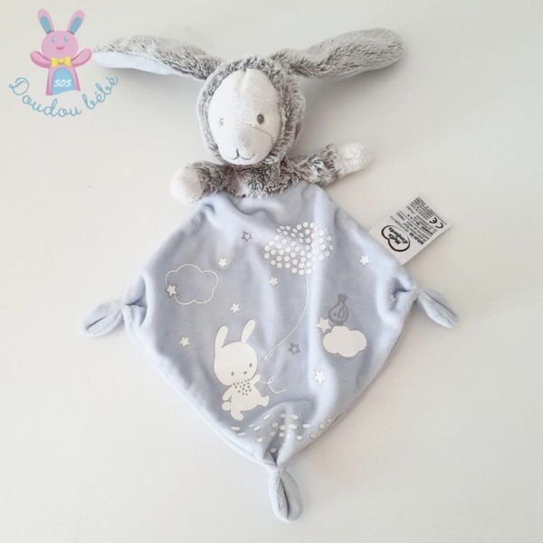 Doudou plat Ours Lapin bleu gris MOTS D'ENFANTS