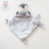 Doudou plat Pingouin bleu gris MOTS D'ENFANTS