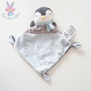 Doudou plat Pingouin gris bleu étoiles MOTS D’ENFANTS