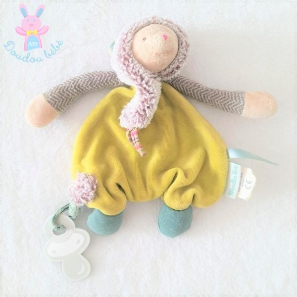 Doudou plat Souris jaune gris Les Pachats MOULIN ROTY