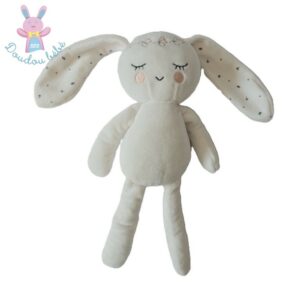 Doudou Lapin dormeur blanc rose couronne fleurs SIMBA