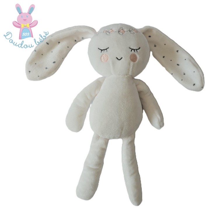 Doudou Lapin blanc dormeur couronne fleurs SIMBA