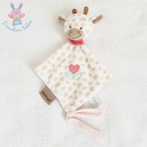 Doudou plat Girafe blanc beige fleurs attache tétine NATTOU