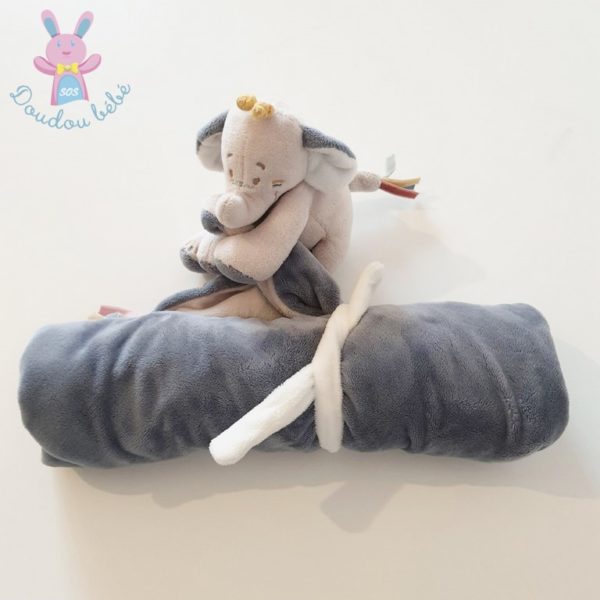 Doudou éléphant Bao couverture bleu gris NOUKIE'S – Image 3
