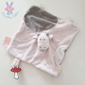 Doudou plat Vache rose blanc gris attache tétine NOUKIE’S