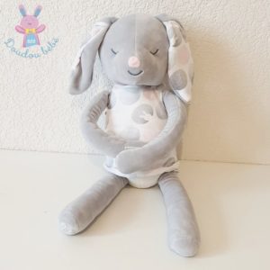 Doudou Lapin gris rose et blanc robe 40 cm OBAIBI