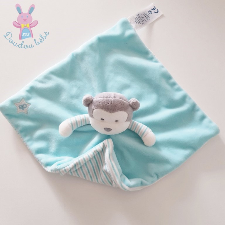 Doudou chenille obaibi okaidi grelot bleu rayé Jouet Bebe